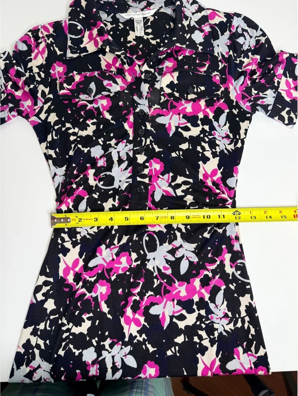 Diane Von Furstenberg DvF Polly Dee Shirt Dress Pink Ivory Black 100% Silk Sz 2